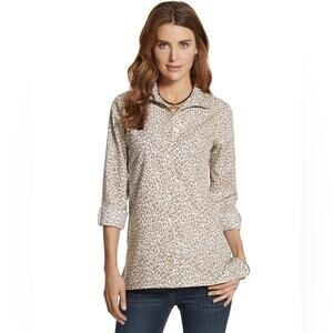 CHICO'S | Effortless Cayla Cotton Neutral Cheetah Animal Print Top | Small